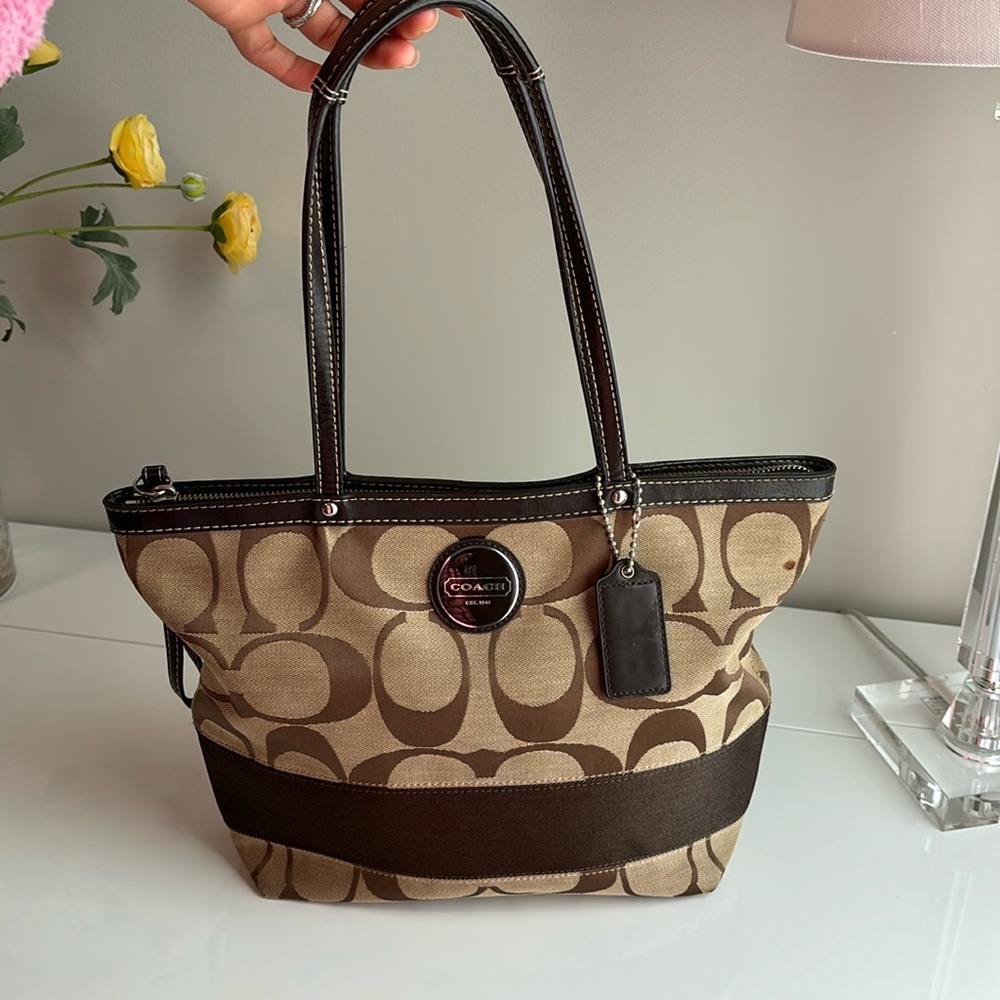 Coach signature stripe tote bag